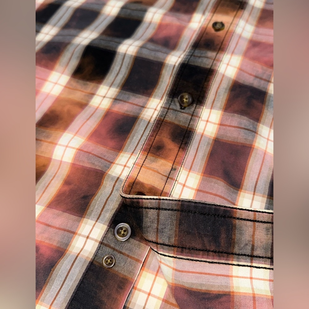 Carhartt Relaxed Fit 2XL Upcycled Reworked Bleach Dye Plaid Button Down Shirt - Picture 10 of 15